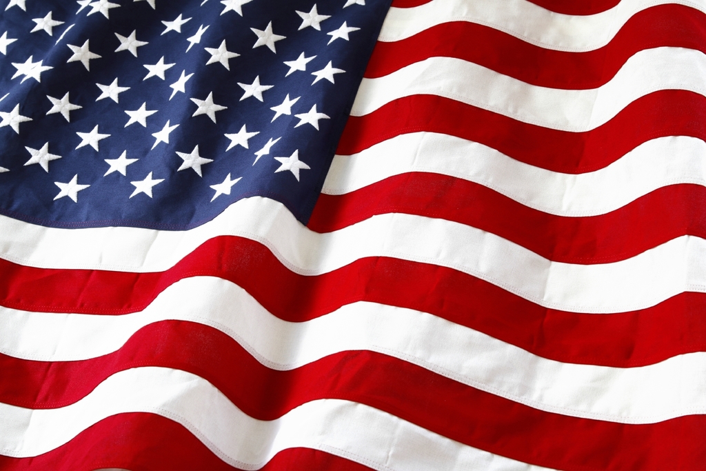 Close up of US Flag waving in wind
